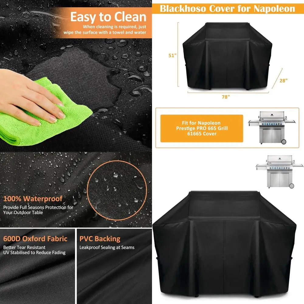 

Napoleon Prestige PRO 665 Heavy-Duty 600D Waterproof UV Grill Cover with Velcro and Adjustable Straps
