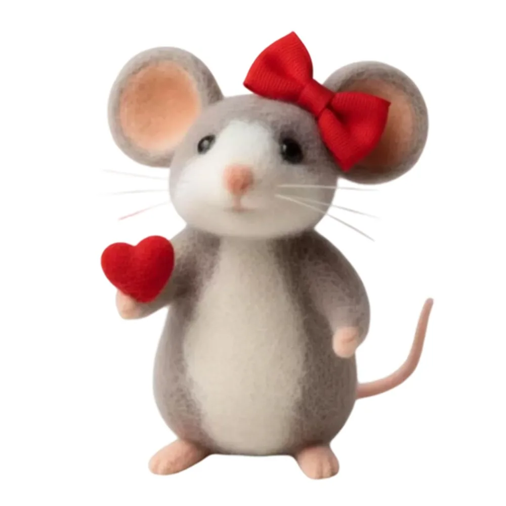Handmade Felt Valentine's Day Felt Mouse Wool Felt Mini Size Mouse Ornaments Animal Crafts White Color Valentines Day Decor