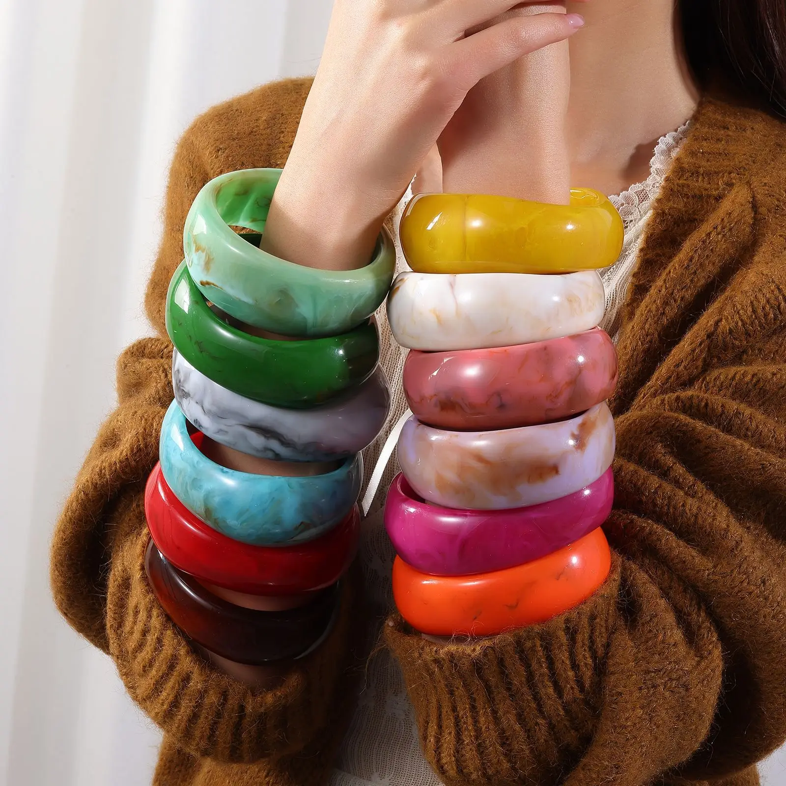 DIY accessories Macaron translucent oval resin bracelet, wide version retro style women's jewelry, European and American cross-b