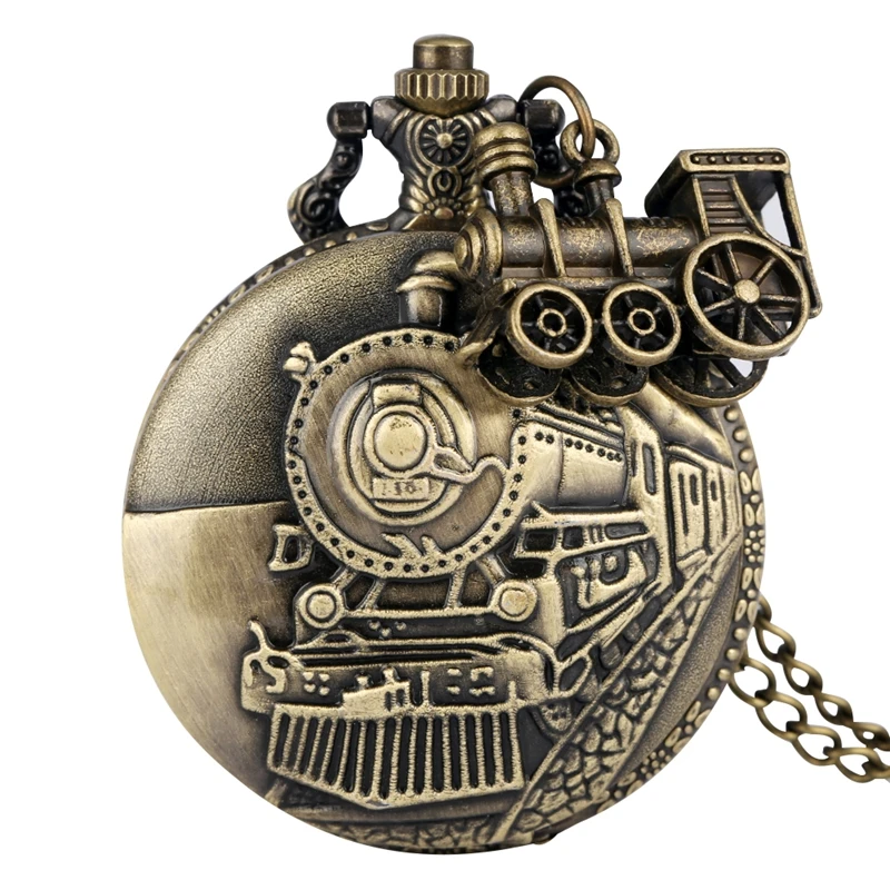 Vintage Classic Steampunk Train Quartz Pocket Watch
