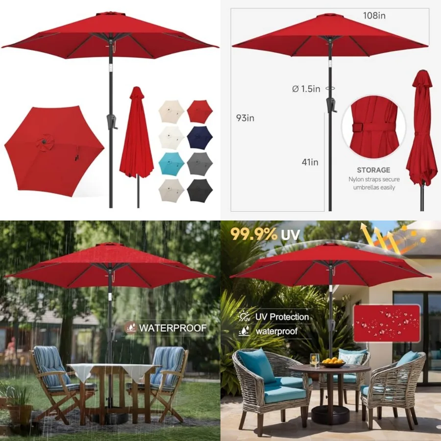 

9Feet Patio Umbrella Outdoor - Table Umbrella with Push Button Tilt and Crank, UV Protection, 6 Sturdy Ribs, Market Umbrella fo