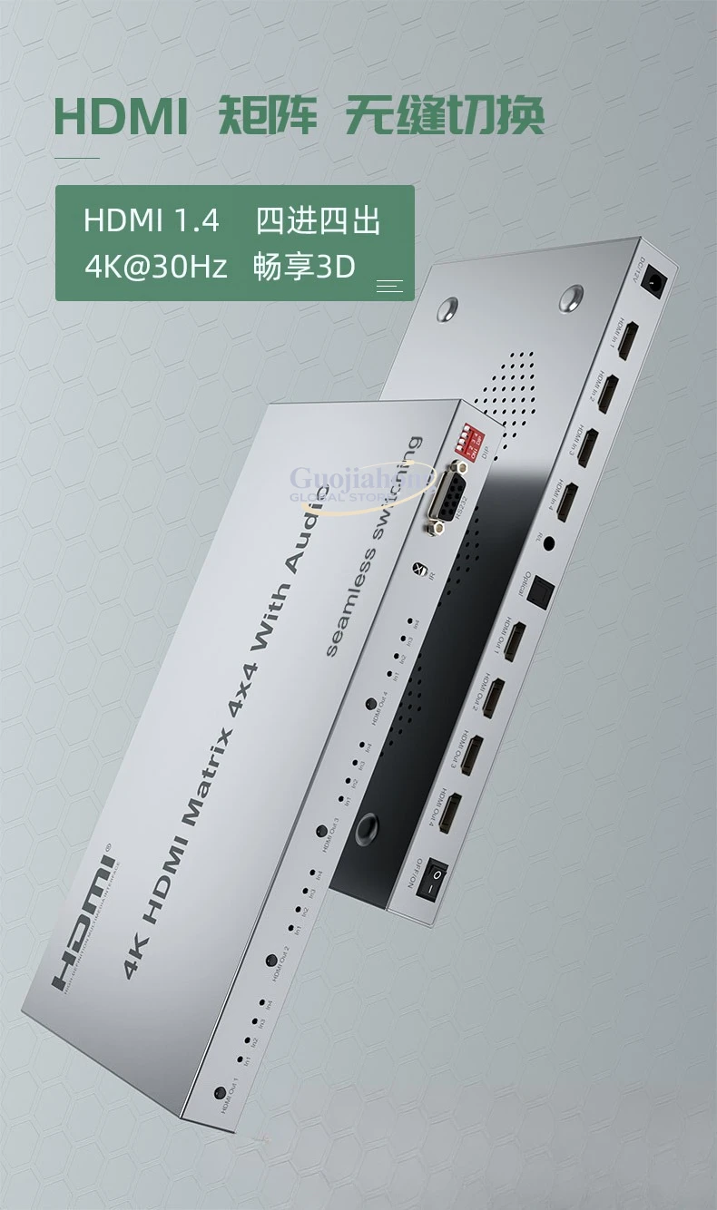 

Матричный коммутатор HDM&I, 4 входа, 4 выхода, 1080P, поддержка 3D, центральное управление RS232, мгновенное переключение без задержек, без черного экрана