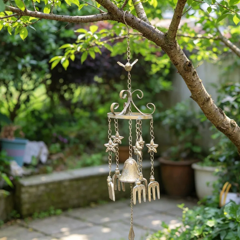 Cross-border garden wrought iron pendant retro and old Japanese cast iron star wind chime courtyard garden balcony decoration