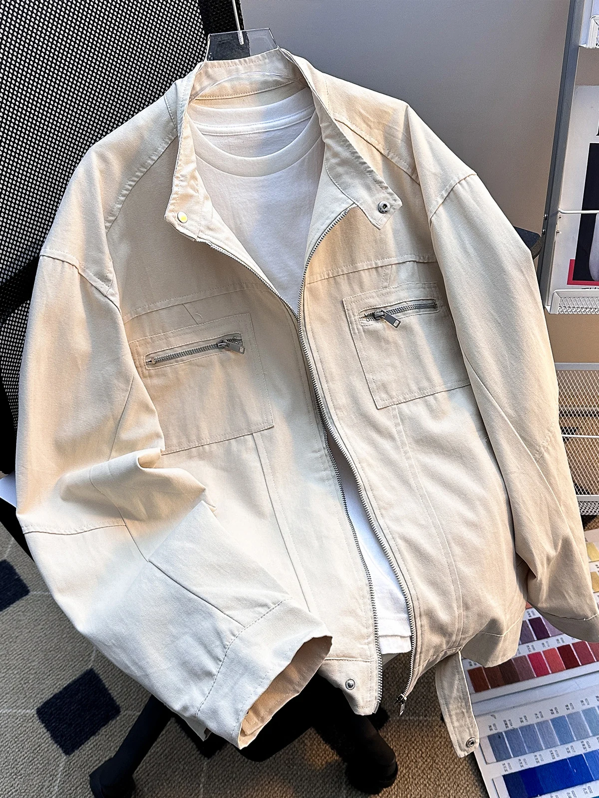 

Мужская повседневная куртка из хлопка на молнии, весенне-осенняя, с декоративными элементами, в винтажном американском уличном стиле, молодежная