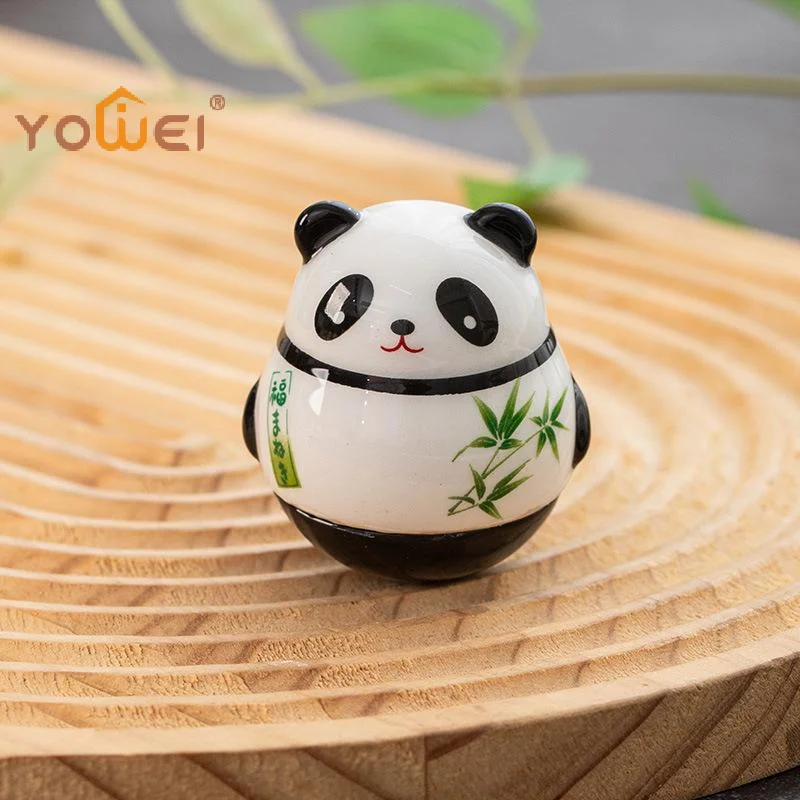 Latest Japanese Ceramic Panda Doll Crafts Panda Tumbler Toy Lucky Charm Fortune Ornament Landscape Home Office Desk Decor