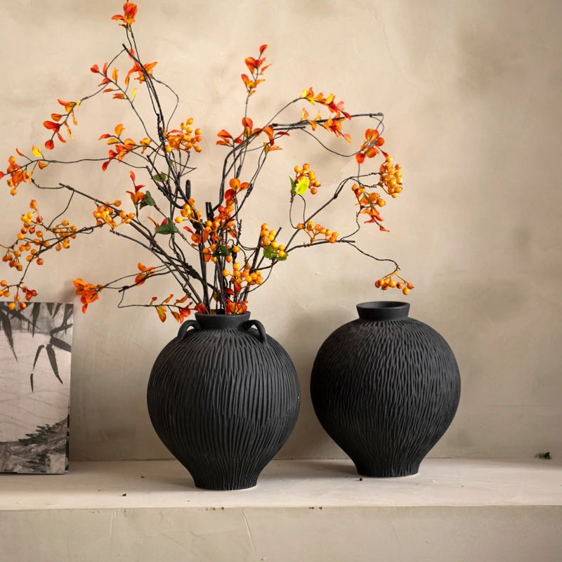 Creative relief process dry flower arrangement ceramic vase home decoration
