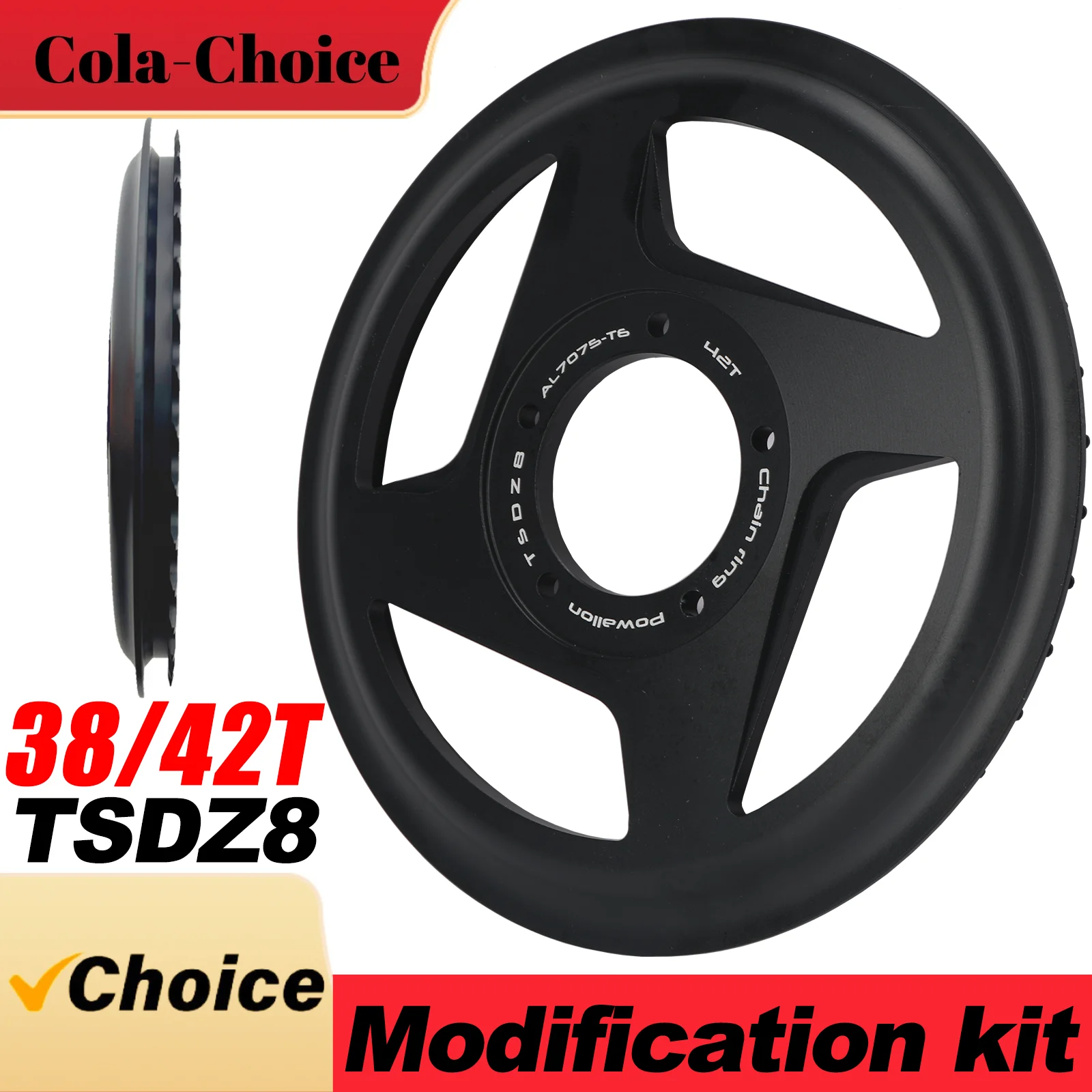 

Powallon 38/42T Offset Chainring with Integrated Guard for Tongsheng TSDZ8 Mid-Drive Motor Kit - Perfect for Ebike Conversion