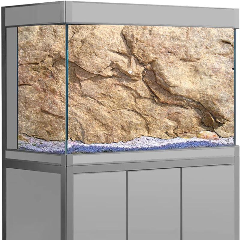 

3D Aquarium Background Sticker, Rock Texture Painting Wallpaper Fish Tank Backdrop Decorations PVC