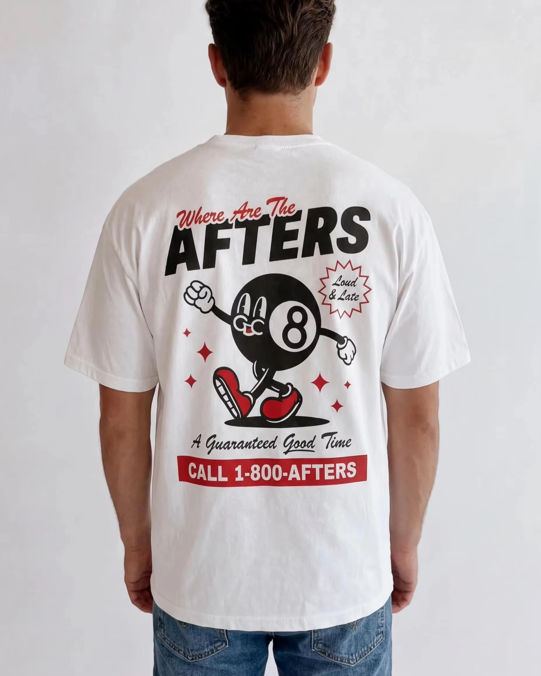 Retro Billiard 8 Ball Cartoon Print Tshirt Men Loose Fit Streetwear Short Sleeve Cotton Tee Where Are The Afters