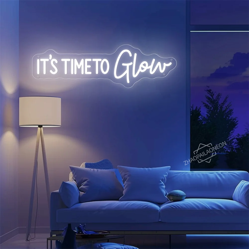 It's Time to Glow Neon Sign  Bedroom Living Room Decoration LED Lights Room Home Wall Decor Coffee Bar Neon Light Sign Gifts - view 2