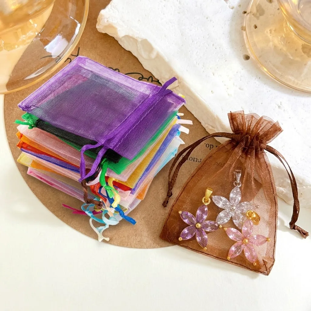 50pcs/Lot Colorful Organza Gift Bag Party Wedding Favors Candy Jewelry Packaging Drawstring Pouches Decoration Gifts Accessories