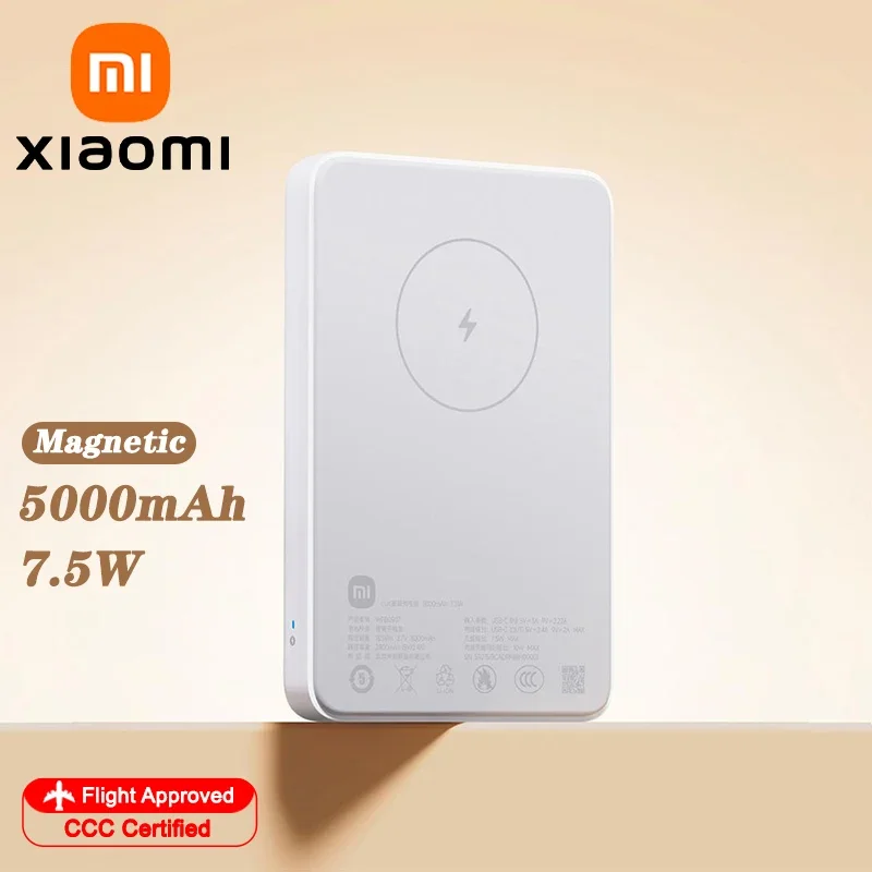 

XIAOMI 5000mAh Thin Magnetic Wireless Power Bank, 7.5W USB-C Two-way Fast Charging, Portable Battery For iPhone 17 16 15 14
