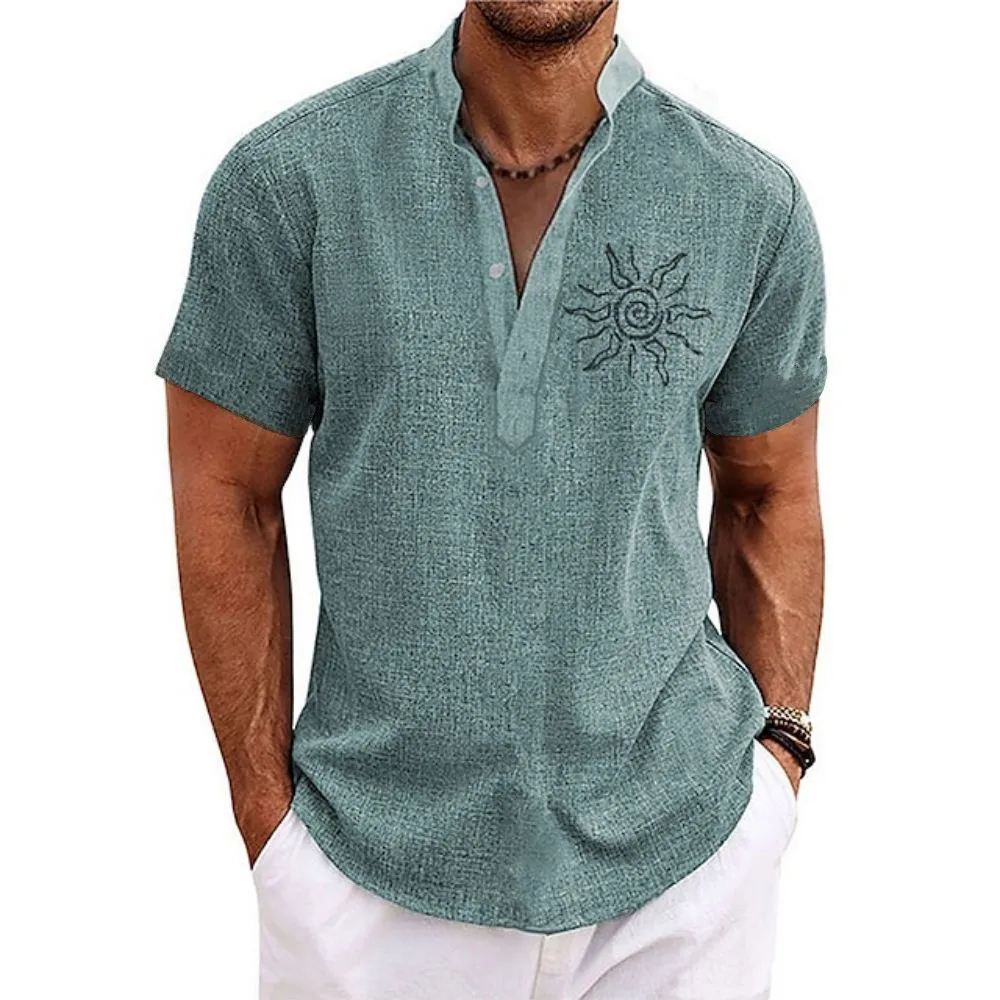 Camisa Henley de manga curta masculina, Tops Gráficos 3D Sun, Moda Designer de Vestuário, Streetwear, Camisas Havaianas, Roupas de Verão, 2023