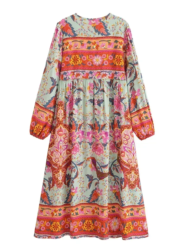 Vintage Chic Fashion Women Long Sleeve Tassel Red Floral Print Beach Bohemian Maxi Dresses Ladies Vintage Chic Fashion Women Long Sleeve Tassel Red Floral Print Beach Bohemian Maxi Dresses Ladies