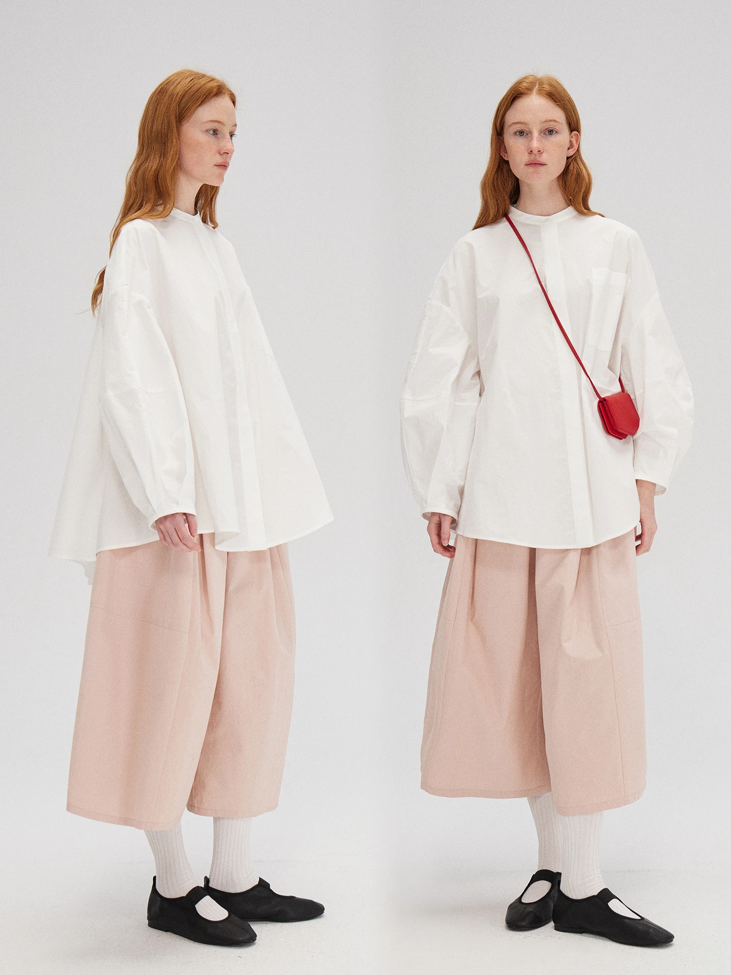 

Pure Cotton Long Sleeve White Shirt Women's Loose Fit Spring Style Traditional Japanese Simple Design Stand Collar Top