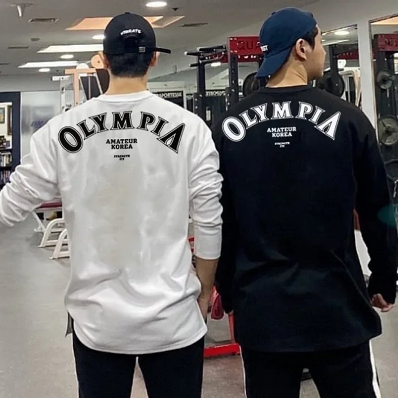 Men\'s Cotton Casual Long Sleeve T-shirt Man Gym Fitness Sweatshirt O-Neck Running Training Tops Male Workout Clothing Undershirt