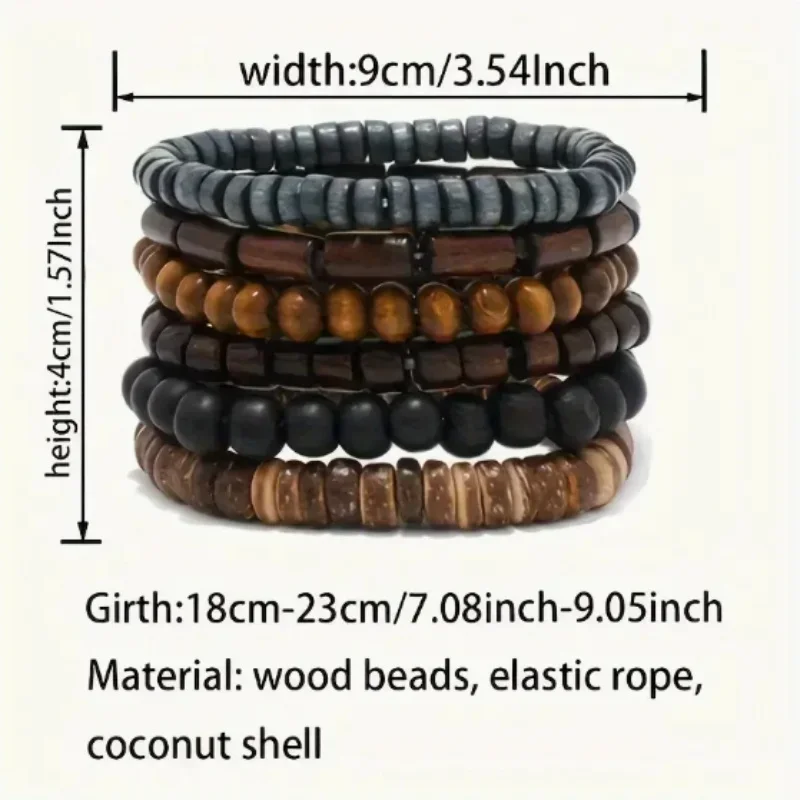 A set of 5 colorful bracelets with wooden bead elastic thread, Bohemian bead innovation, unisex, elegant and fashionable, jewelry bracelet