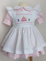 0-12Y Baby Girl Summer Pink Cake Smocked Turkish Vintage Princess Dress for Birthday Holiday Easter Photography Eid A141