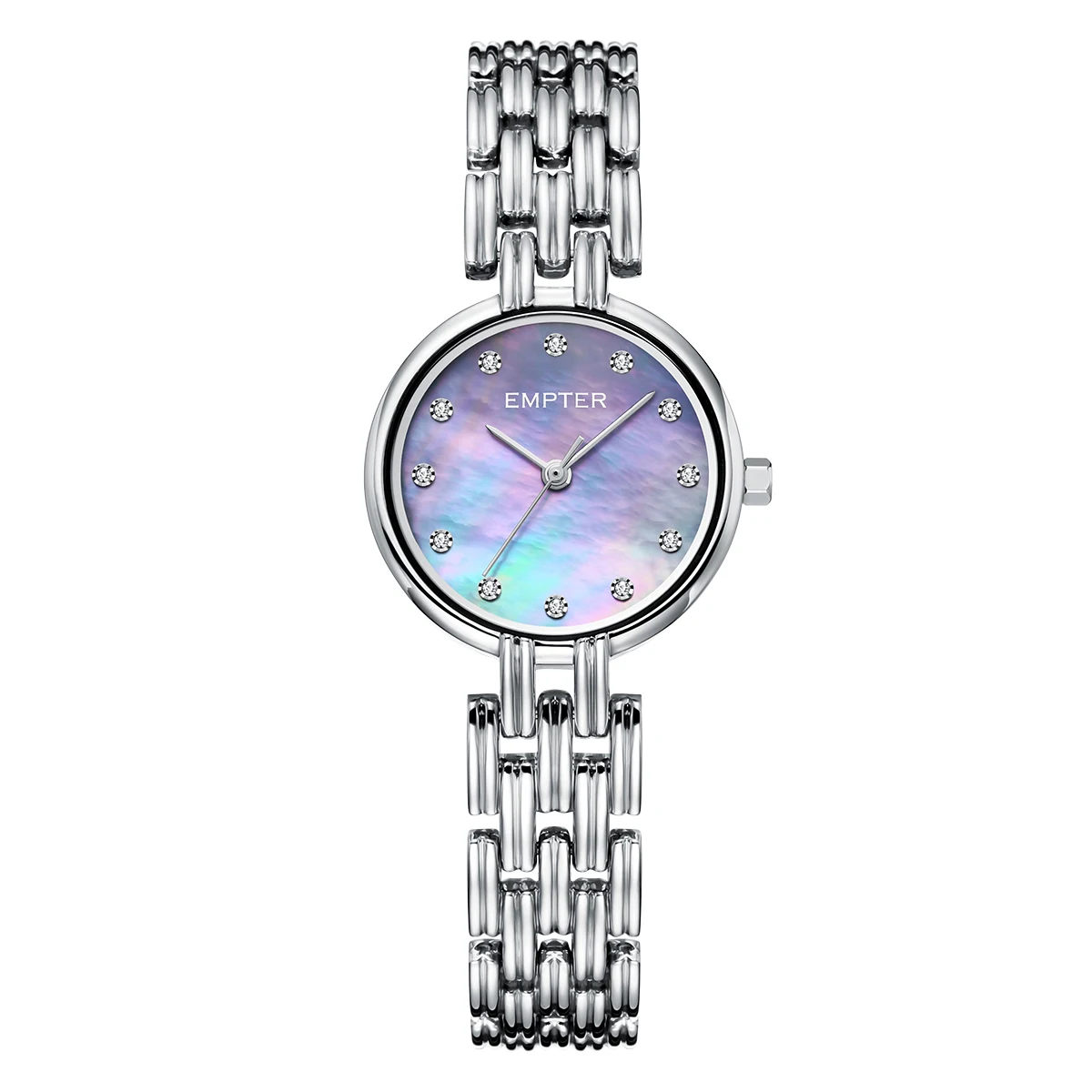 ساعة كوارتز للسيدات حركة يابانية بمينا من اللؤلؤ وعلامات كريستالية مقاومة للماء هدية للنساء