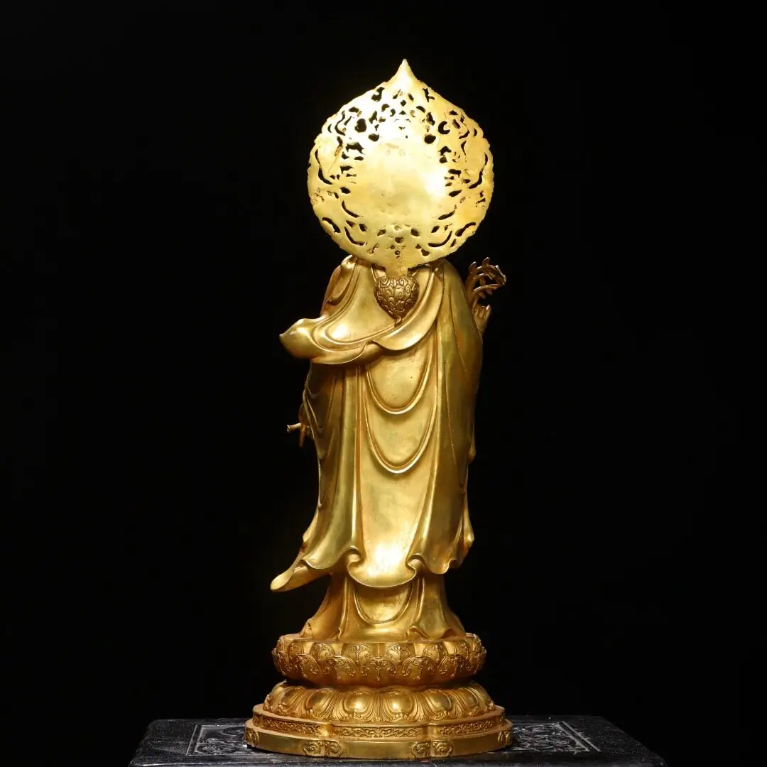 Large Nanhai Guanyin with Vase Buddha Statue Copper Standing Home Temple Shrine Desk Decor
