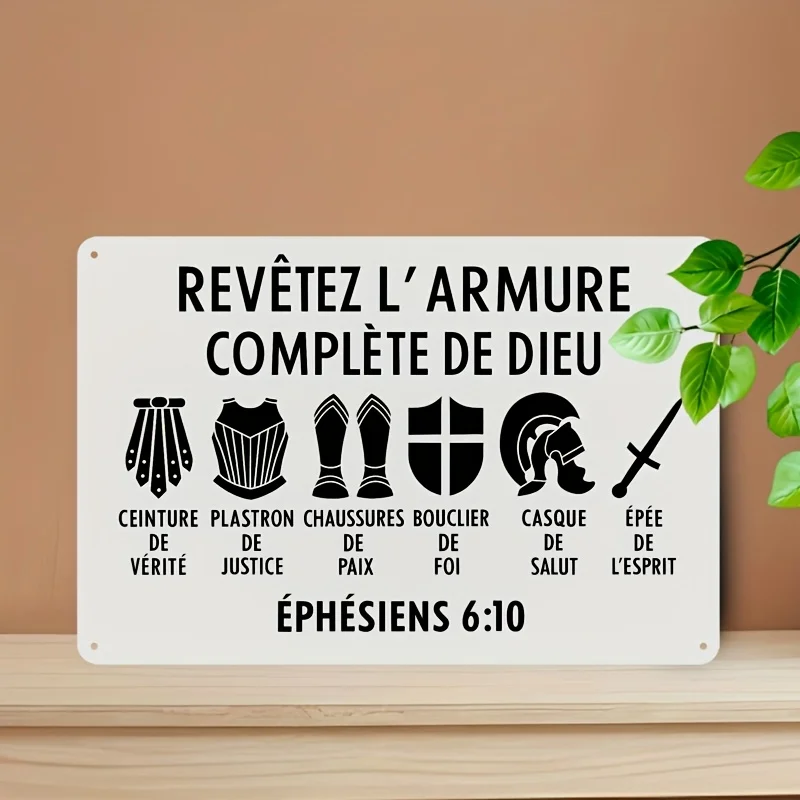 Christliche Wanddekoration, Metallschild, religiöser Bibelvers, Kunst, französische Schrift, Plakette, rustikales Zuhause, Küche, Geschenk, 7,8 x 11,8 Zoll