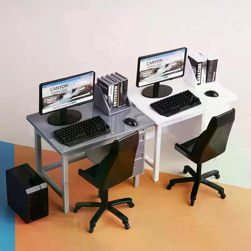 1Set 1/12 Dollhouse Miniature Computer Keyboard Desk Chair Model Funiture Accessories For Doll House Decor Pretend Play Toy Gift