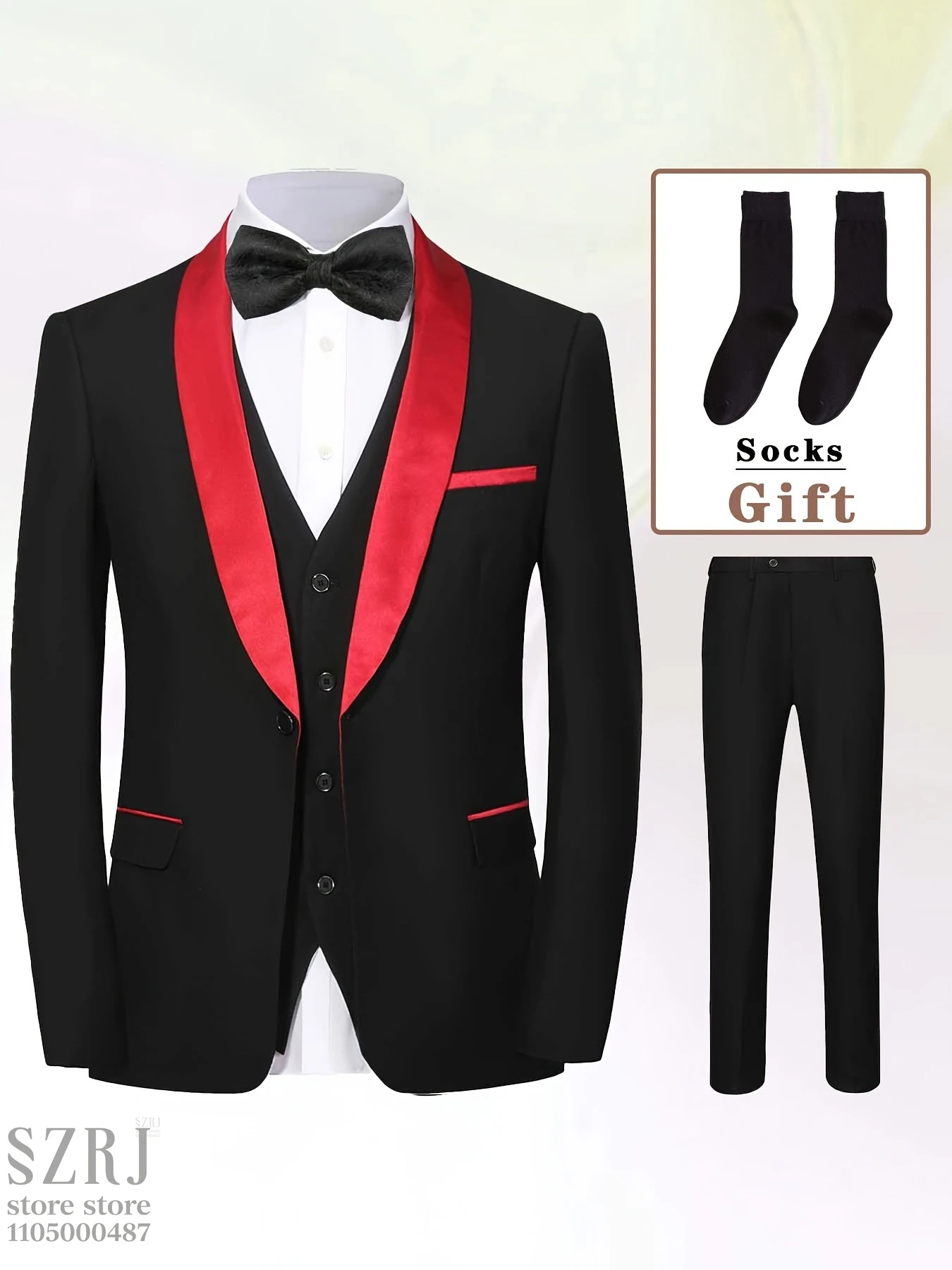 

Men's Formal Suit Set: Tuxedo Vest Pants Socks for Wedding/Party - Adjustable Waist