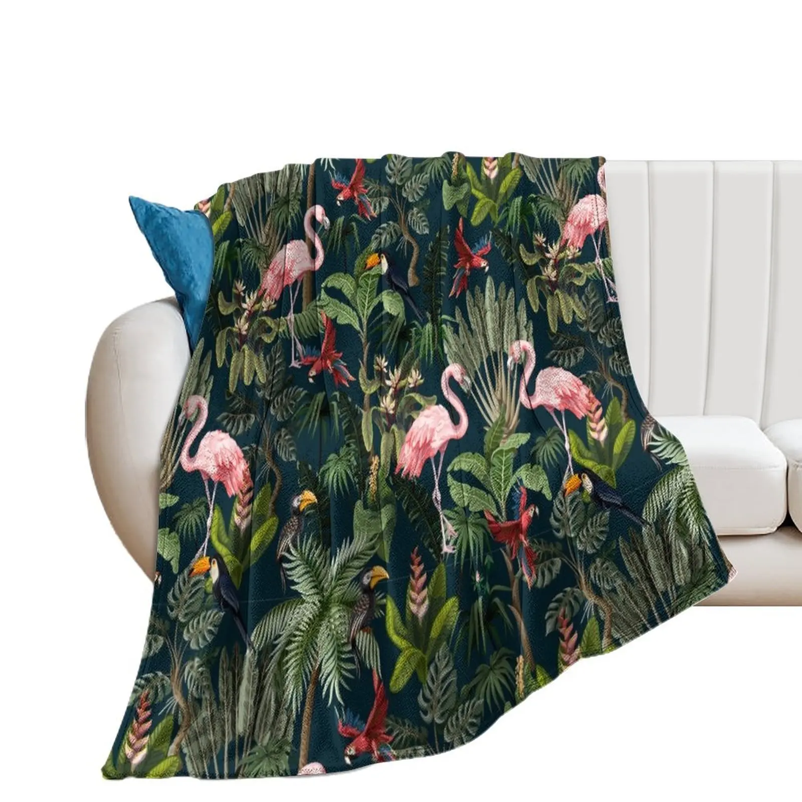 Jungle pattern with toucan, flamingo and parrot Throw Blanket Soft Plaid blankets ands Comforter Summer Blankets