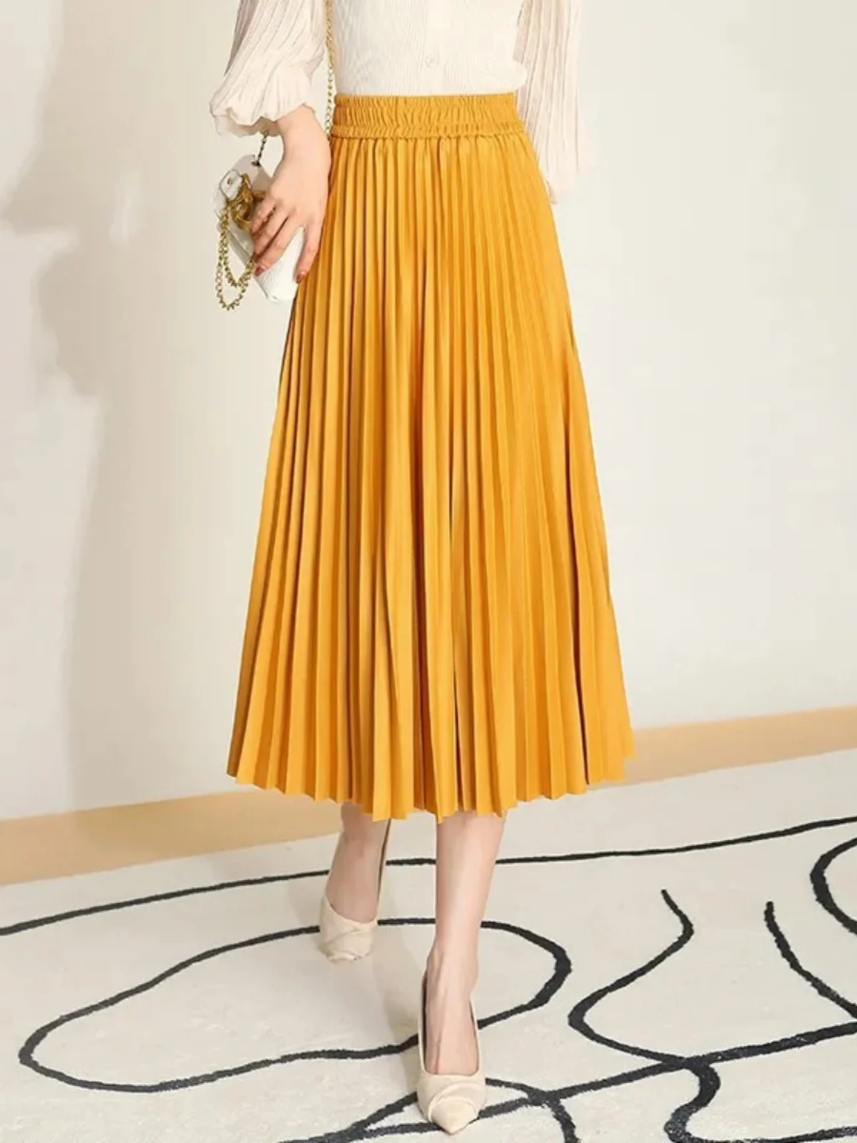 

een Midi A-Line Skirt Women's Summer 2025 Faion Elastic Waist Conceals Flaws Slimming Tummy Covering f-length Skirt