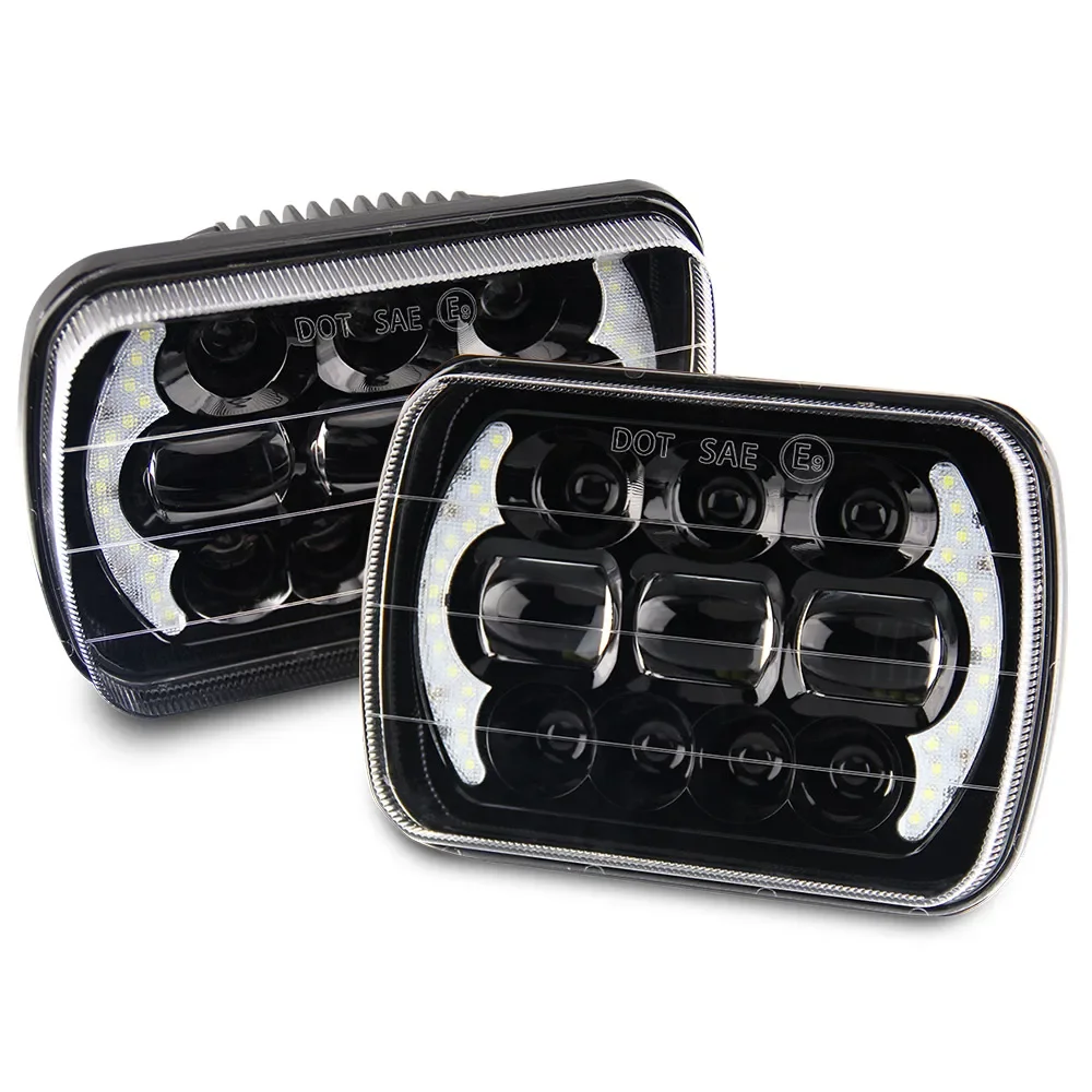 up to date 65W Rectangle LED Headlight, Truck Light With DRL, 5X7 Inch Square LED Truck Light