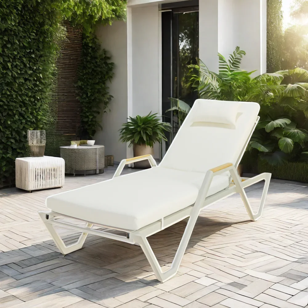 

Outdoor Patio Garden Lounge Chaise Sunbed with Armrest Pool Club Daybed Deck Chair Furniture for Hotels and Villas
