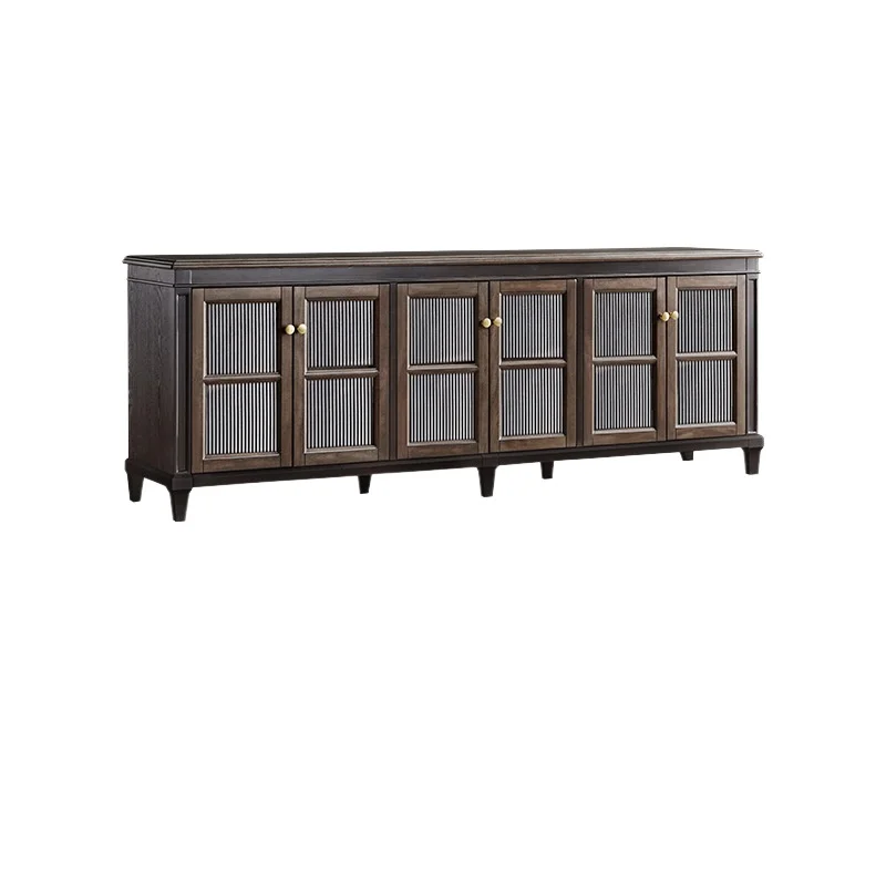 

Retro fashion light luxury solid wood TV cabinet living room high floor cabinet black contrasting color combination TV cabinet