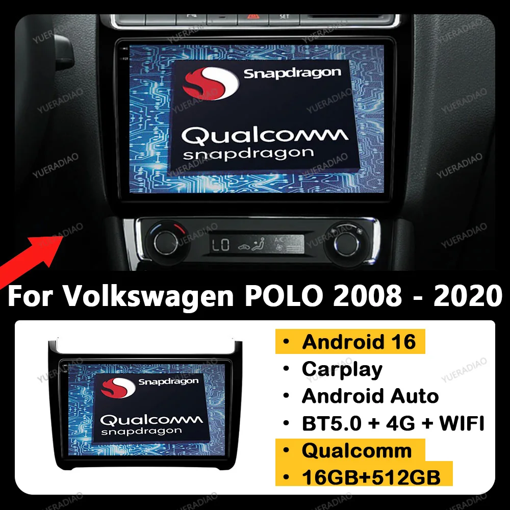 Radio para Auto Android 16 para Volkswagen VW MQB POLO VI Jetta MK7 T6 Bora 2018-2021, Unidad Principal con 4G LTE, 5G WIFI, GPS, Navegación, Qualcomm QLED