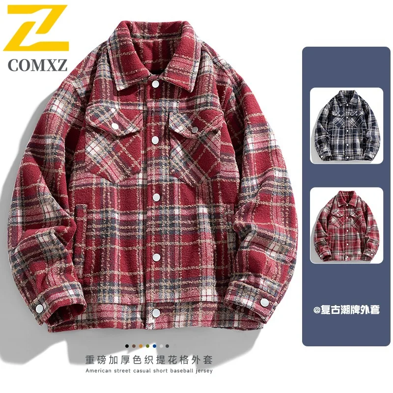 

COMXZ 2025 Новая американская винтажная клетчатая куртка-рубашка для мужчин и женщин, повседневная осенняя мода большого размера, свободная посадка, спортивная тактика на открытом воздухе, пальто