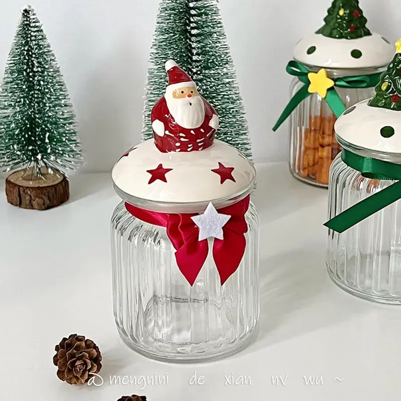 Christmas Sealing Jar Food Cute Glass Candy Bottle Storage Glass Jar Miscellaneous Candy Snacks Storage Santa Claus Storage Jar