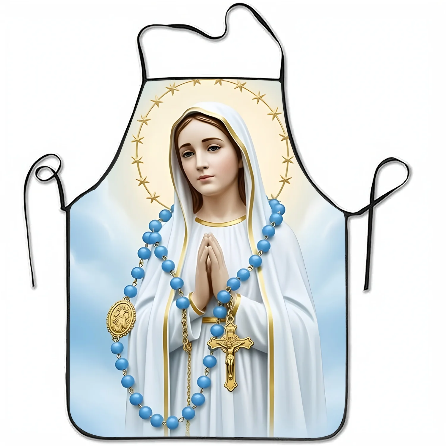 1pc Virgin Mary Praying Statue Pattern Printed Sleeveless Polyester Apron, Unisex for Home Use, Household Kitchen Baking Work Ap