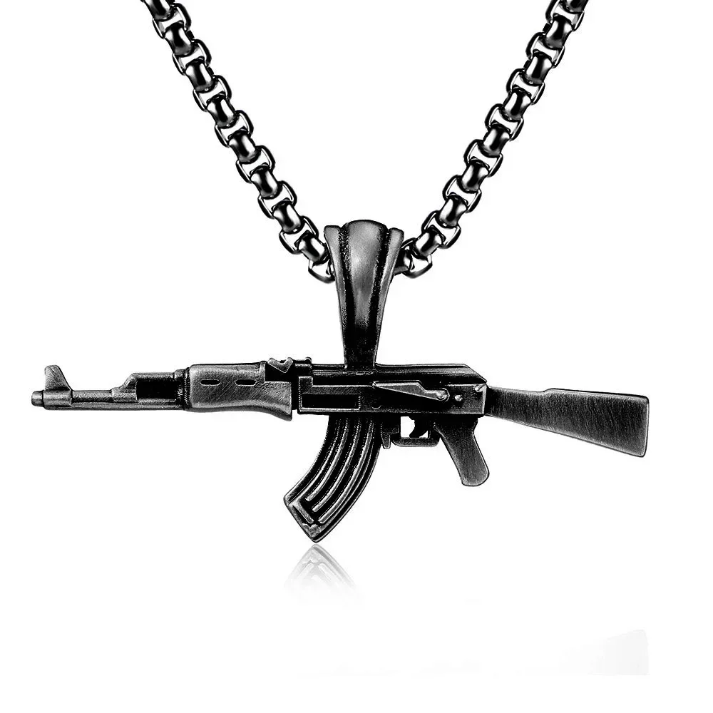 Retro Fashion AK47 Rifle Submachine Gun Pendant Necklace Men\'s Personalized Punk Trend Charm Jewelry