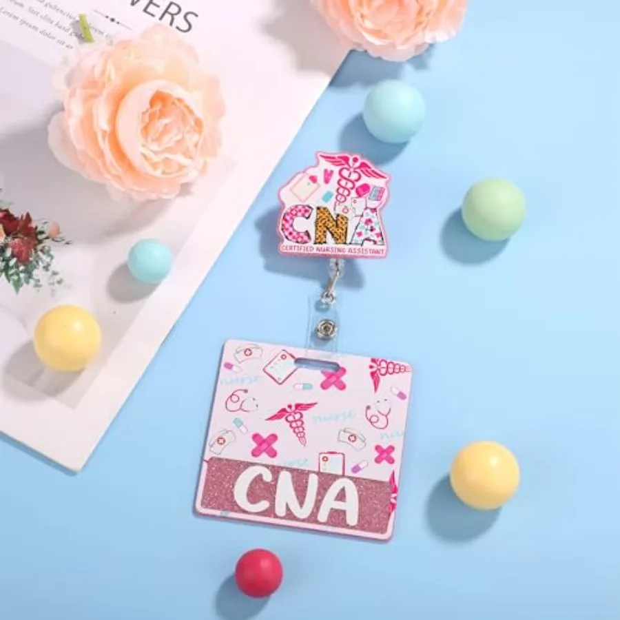 CNA Badge Reel Retractable and ID Badge Buddy, CNA Badge Reel Set Pack CNA Retractable Badge Clip with CNA Badge Card Identific