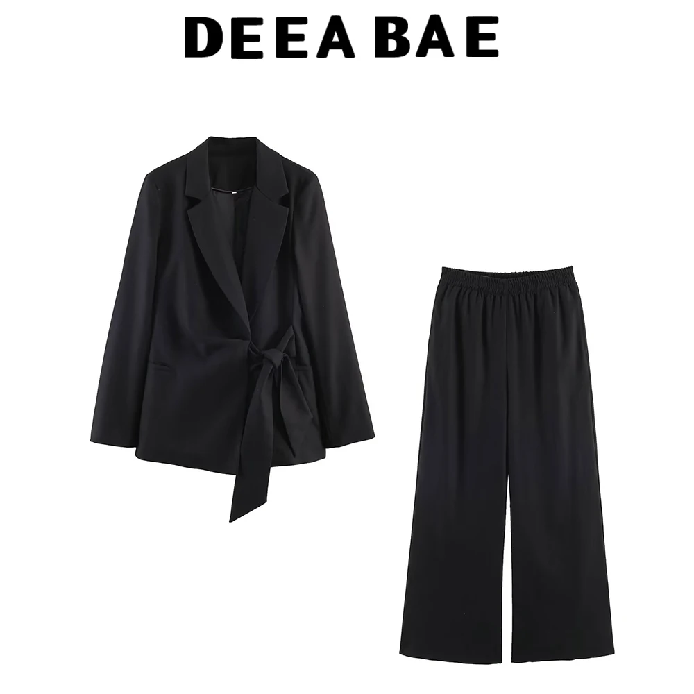 DEEABAE European and American style women's fashion new season tie-up double-breasted suit jacket and pants set