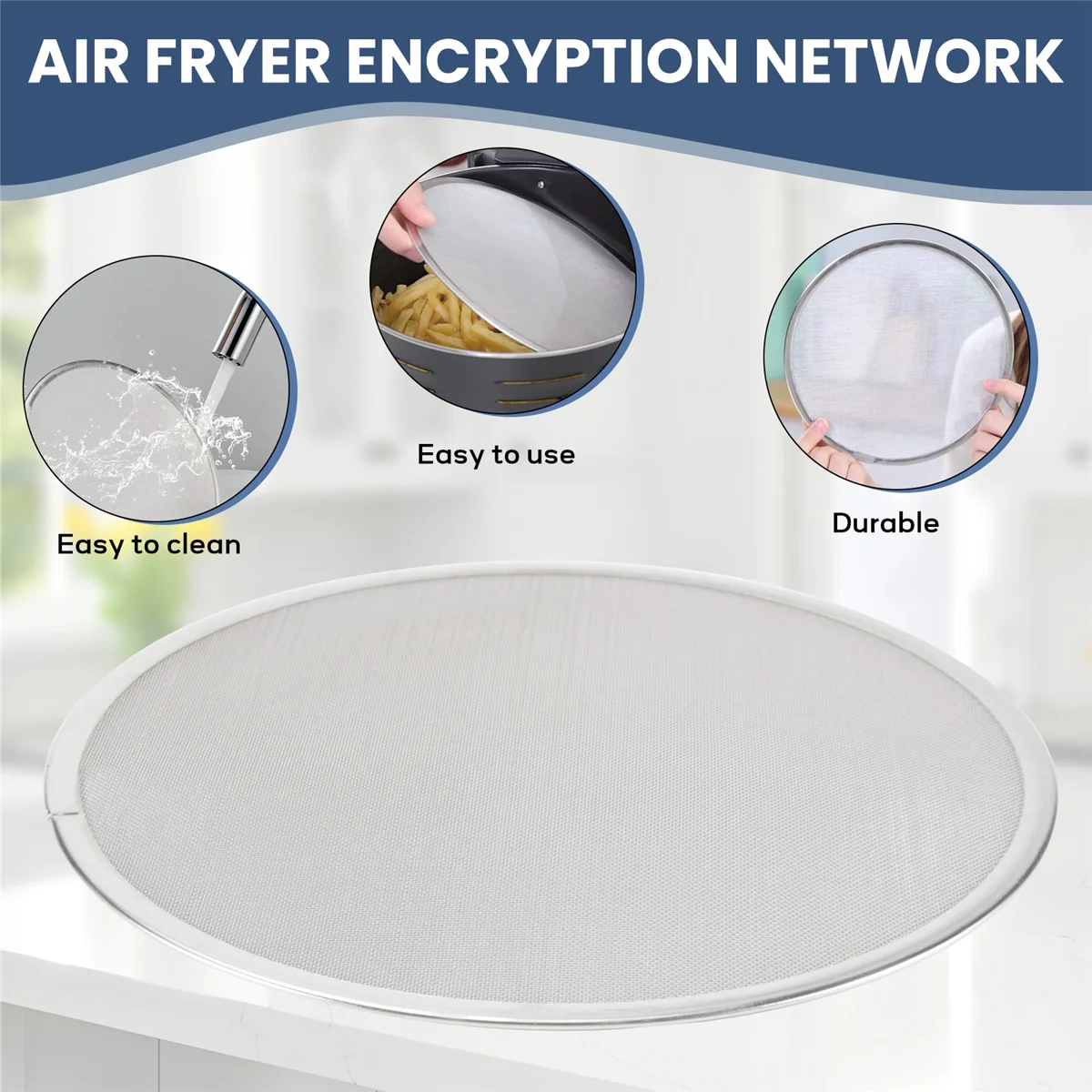 ABRG اكسسوارات المقلاة الهوائية الفولاذ المقاوم للصدأ النفط رش شاشة مكافحة الشحوم سبلاش تحرق برهان مقلاة غطاء النفط صافي 19 سنتيمتر