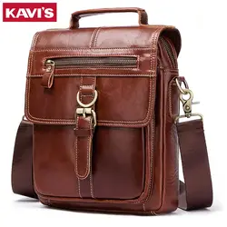 KAVIS-Bolso cruzado de piel auténtica para hombre, bandolera multifunción de cuero de vaca de gran capacidad, ideal para viaje, novedad