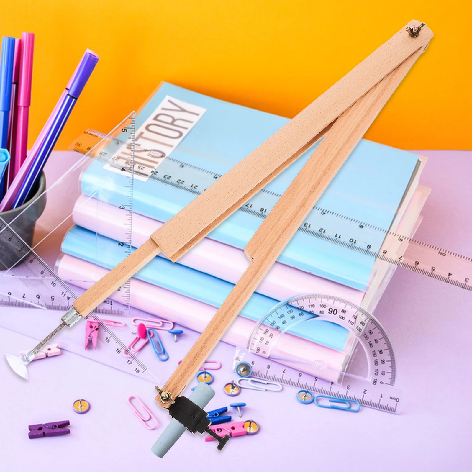 

Wooden Teaching Compass Aids Blackboard Drawing Tool Circle Maker Beige Student Demonstration Large Diameter 120cm Geometry Math
