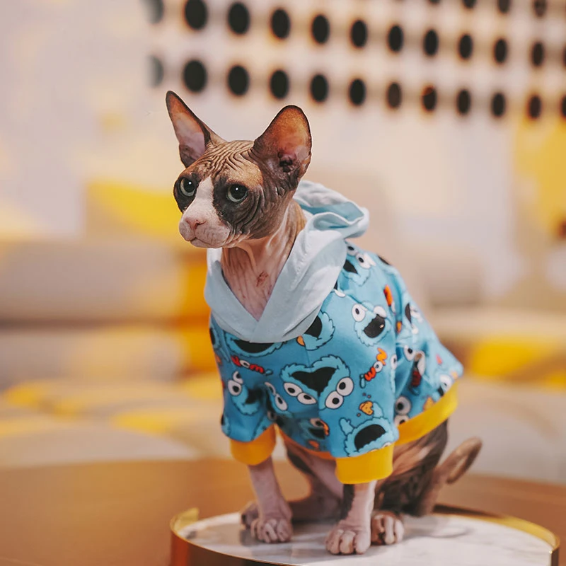 Cat Clothing for Sphnx Soft Cotton Cartoon Jacket For Devon Rex Baseball Uniforms for Cat Warm Coat for Kittens in Autumn Winter