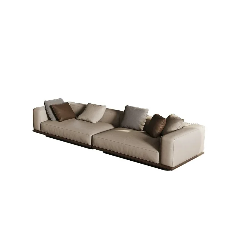 

Minimalist, leather, sofa, first layer cowhide, living room, Italian style, light luxury, straight row