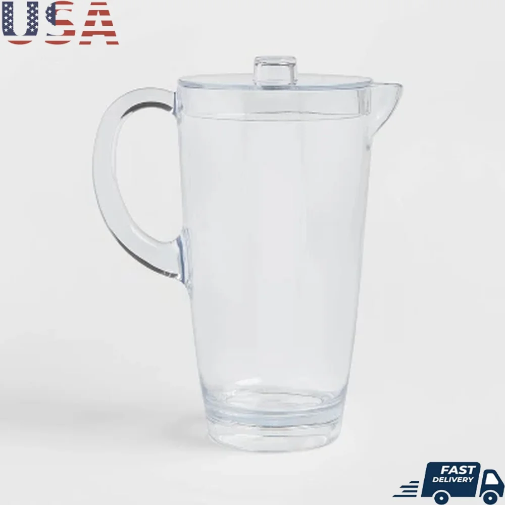 

Clear Plastic Beverage Pitcher 69oz with Lid Spout Handle Cold Drinks Easy Pouring Ideal Parties Dining Events
