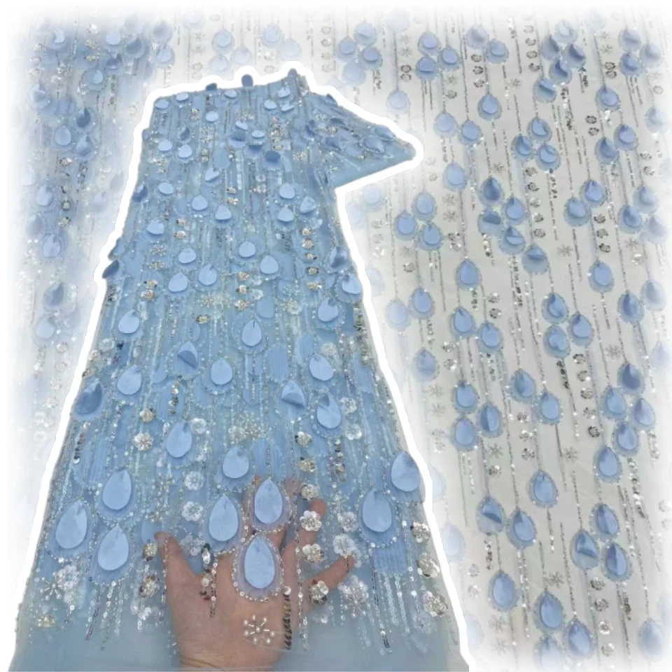 

Latest French African 3D Lace Fabric for Wedding, Handmade Beaded Lace Material, Nigerian French Net, High Quality, 2025 AH1187