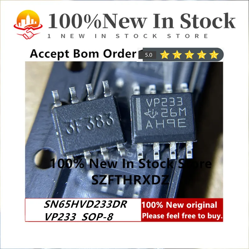 100% NEW ORIGINAL SN65HVD233DR SOP8 VP233 SOP-8 3.3-V CAN bus transceiver with fault protection, ESD protection (10PCS)