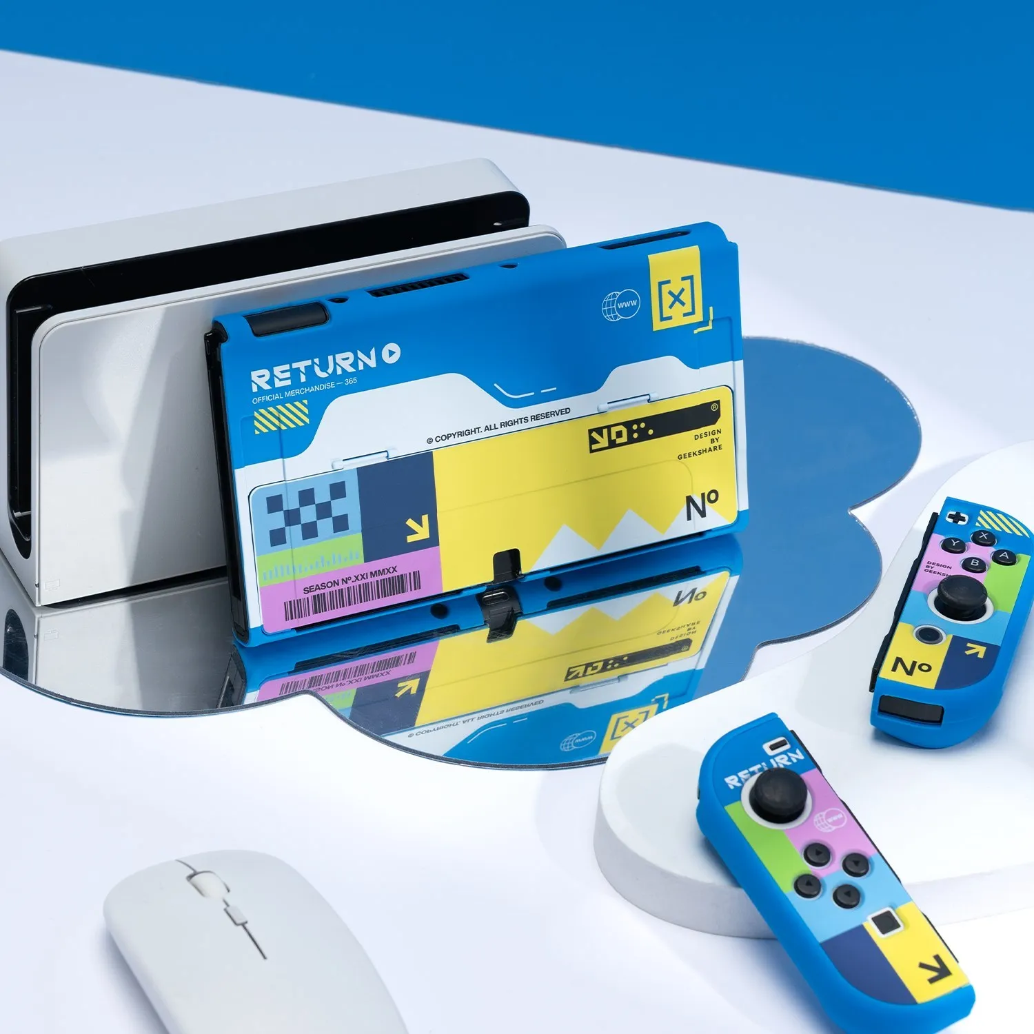 Чехол GeekShare Nintendo Switch на органических светодиодах, защитный чехол синего цвета с разрезом, жесткий корпус, аксессуары для консоли Switch OLED NS