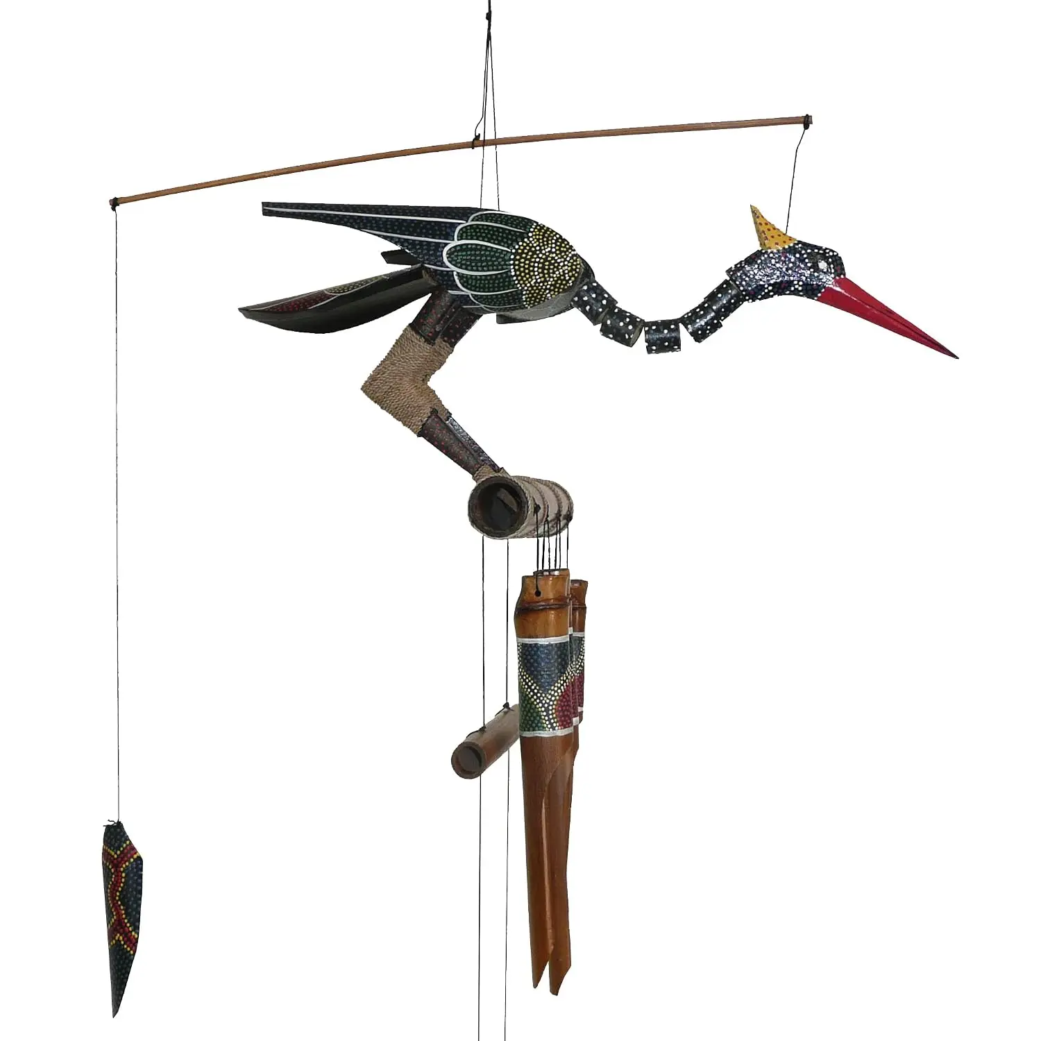 Gift & Garden Abby Bobbing Head Bird Bamboo Wind Chime - Unique Outdoor Bird and Rooster Decor, Medium to Large Sized for Outsid