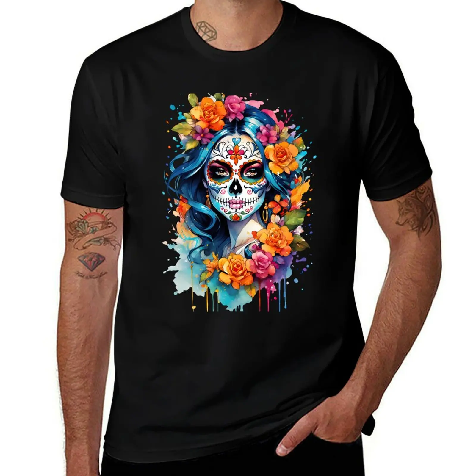 

Beautiful sugar skull Woman T-Shirt man t shirts cotton t shirts for man pack white T-Shirt